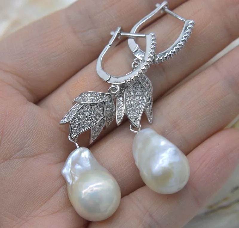 

one pair white freshwater keshi pearl baroque 9-16mm hook earrings wholesale beads FPPJ