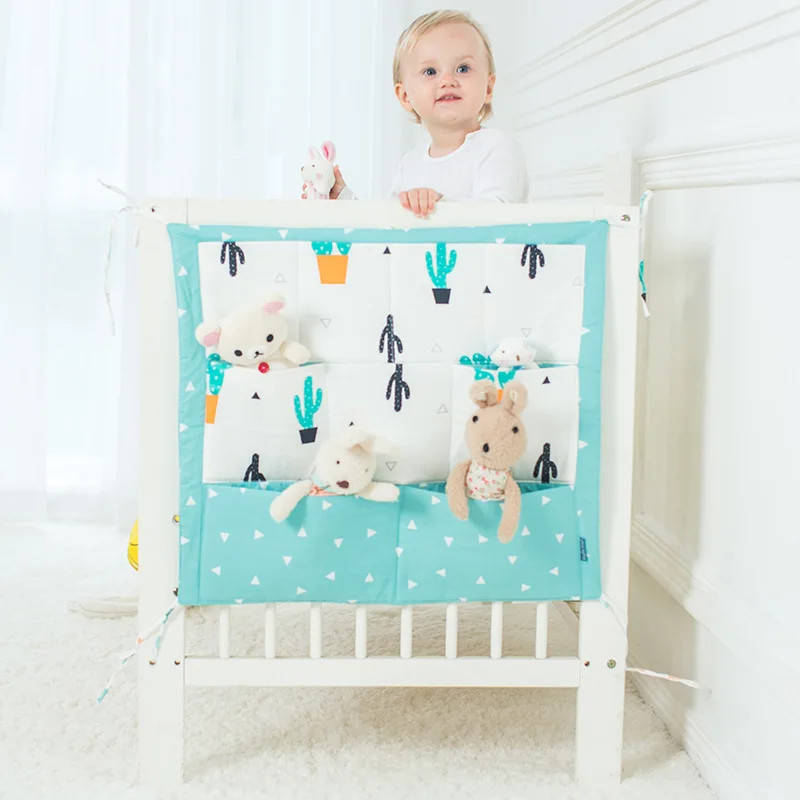 50*60cmBed Hanging Storage Bag Baby Cot Bed Brand Baby Cotton Crib Organizer Toy Diaper Pocket for Crib Bedding Set