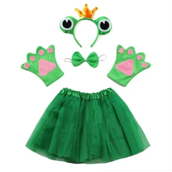 Halloween cosplay girl Frog Prince princess costume Headband Tutu Skirt Tie Set Kids Children Birthday Party gift Prop