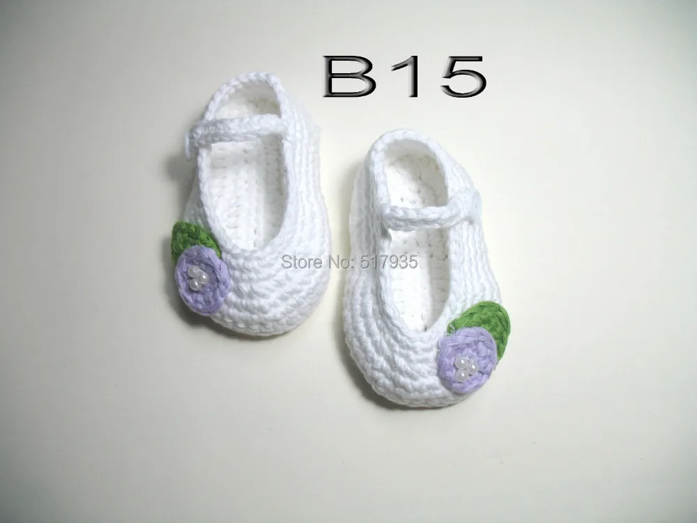 free shipping,handmade crochet baby girl shoes 100% cotton.Double soles,baby Crib Shoes Houseshoes white with purple flowers