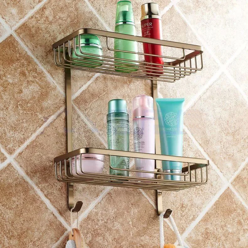 

Vidric Shelves 2 Layer Rack Metal Antique Towel Hook Washing Shower Shampoo Cosmetic Storage Bath Fitting Basket Shelf