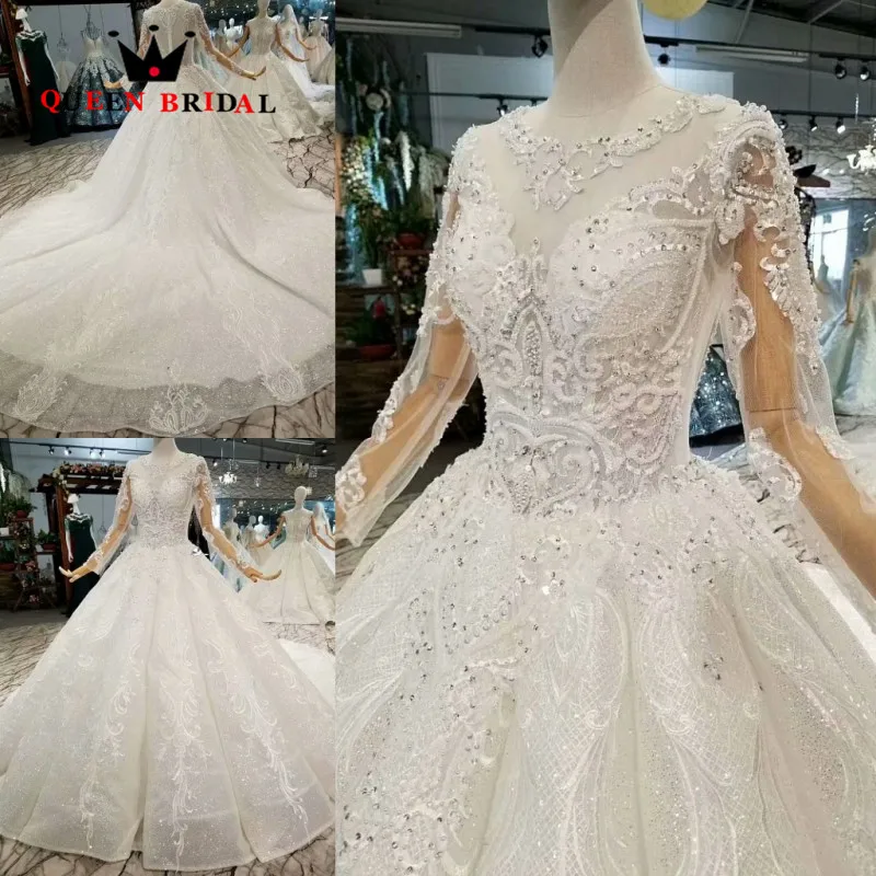 ใหม่มาถึง2021 Vestido De Noiva Custom Made QUEEN เจ้าสาวยาวแขนซิปกลับหรูหรางานแต่งงาน Dresses Robe De Mariee WD193