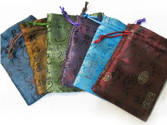 10pcs/lot 10cm*14cm Christmas Wedding Gift Jewelry Bags Pouch Chinese Calligraphy Brocade Fabric Packaging Bags With Drawstring