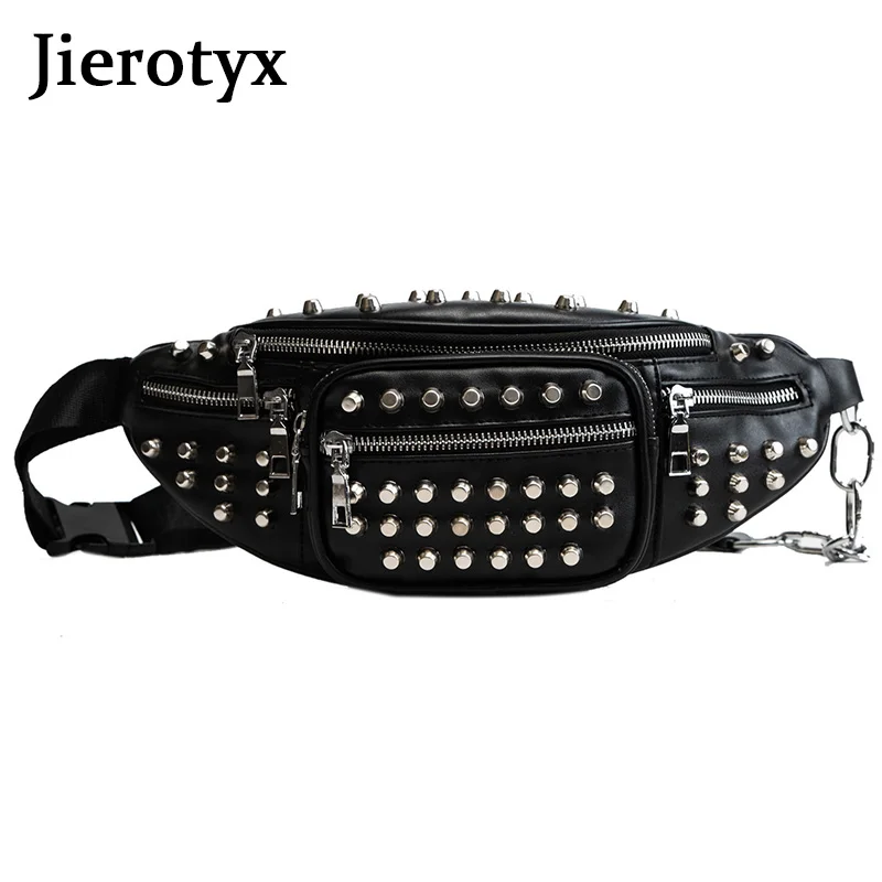 JIEROTYX Sexy nity talia paczki talia torba piterek torebka torebka do noszenia na piersi piterek Travel kasjer saszetka na pasek kobiety Hip-hop Rock Punk