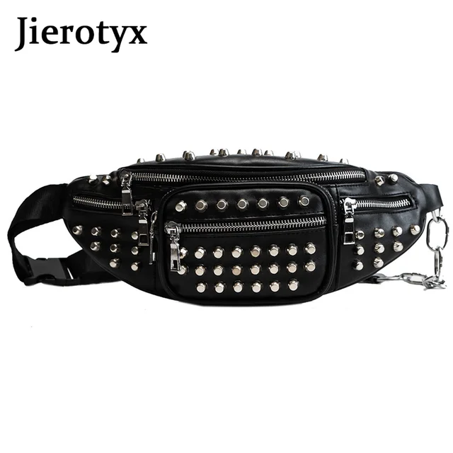 JIEROTYX Sexy nity talia paczki talia torba piterek torebka torebka do noszenia na piersi piterek Travel kasjer saszetka na pasek kobiety Hip-hop Rock Punk