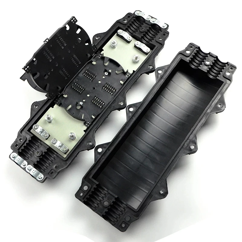 صندوق لصق الألياف الضوئية الأفقي ، مقاوم للماء ، خارجي ، صينية انصهار كبيرة من النوع D ، 24 ، 48 Cores ، 2 في 2 ، 45x17x12cm