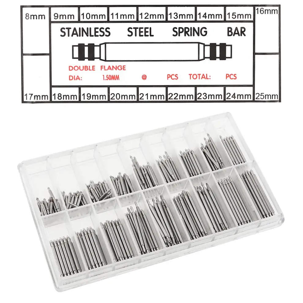 Kit De Reparo De Eixo De Aço Inoxidável Para Reparo De Relógio, Barras De Mola De Banda, Alça Pins, 8-25mm, 1 Conjunto