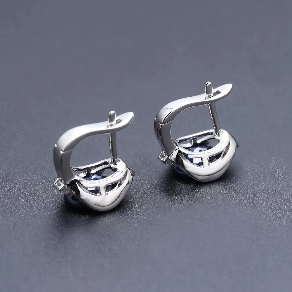 GEM\'S BALLET Natural Oval Sapphire Gemstone Earrings Jewelry 925 Sterling Silver Office Solid Blue Stud Earrings For Women Gift