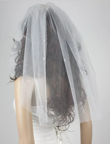 Korte Bruids Elleboog Lengte Sluier, Wedding Bridal Veils Wit, Ivoor, 1 Layer Kunstmatige Parel Vail Bridal