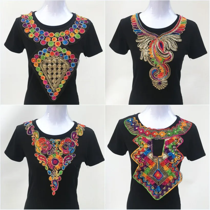 1pc Colorful African Sequins Lace Fabric Collar Neckline Collar Venise Applique Sewing Diy Craft Accessories