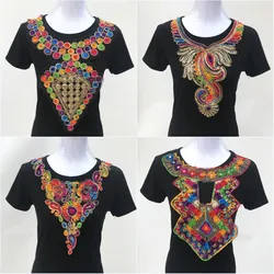 1pc Colorful Paillettes Africano Tessuto di Pizzo Collare Neckline Del Collare Venise Applique Da Cucire Accessori Artigianali Fai Da Te