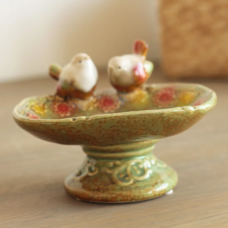 European pastoral village Home Furnishing fambe glaze ceramic retro Decor tall bird soap soap dish