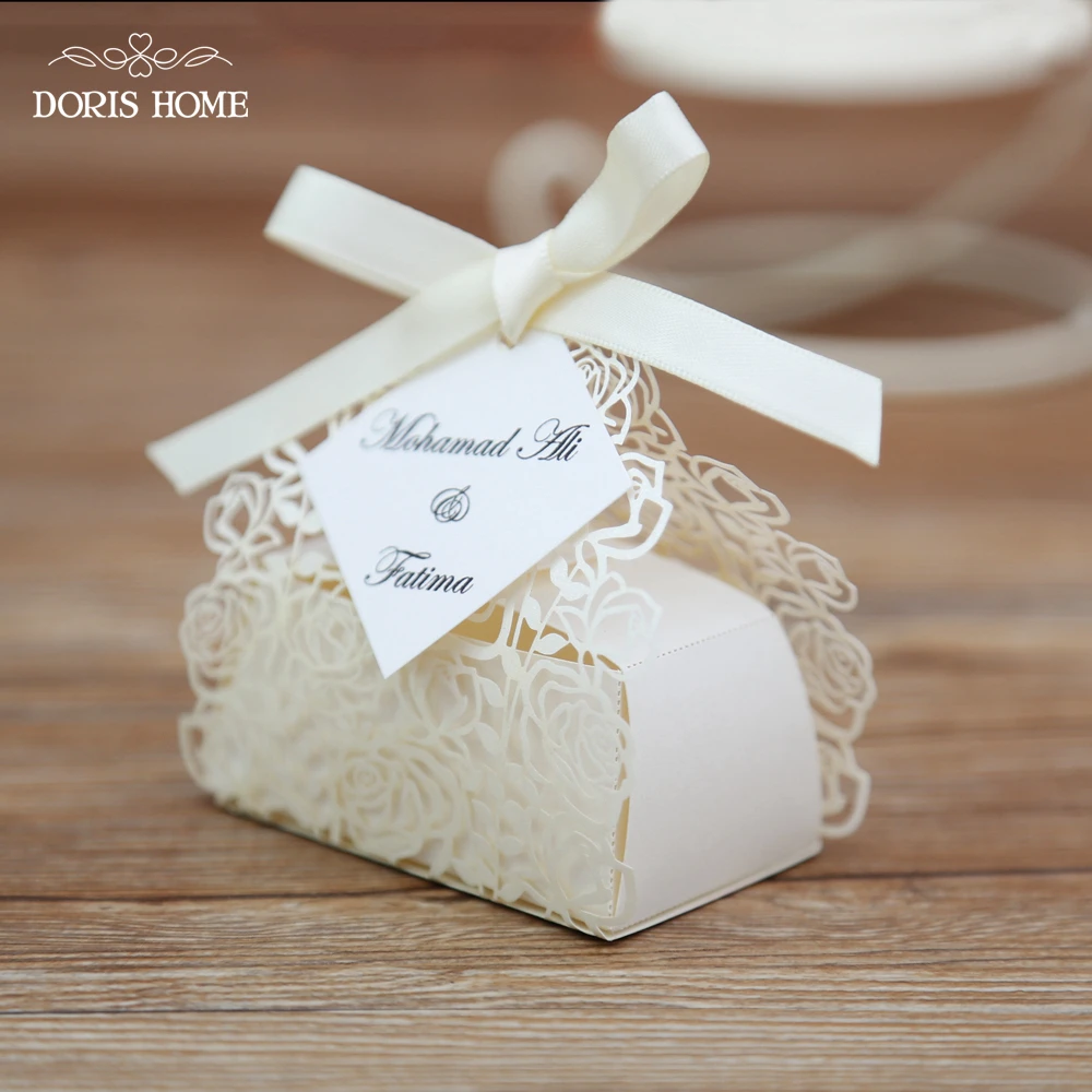 100pcs Cream Rose Laser Cut Wedding Favor Boxes Wedding Candy Box Casamento Wedding Favors And Gifts