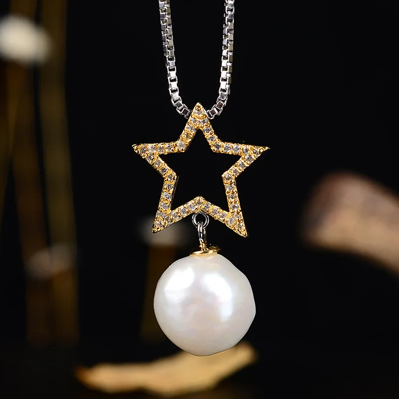 

Retro Thai Silver Jewelry Customization Creative Fashion Natural Shaped Pearl Ornament Pendant Star Neckwear Wholesale
