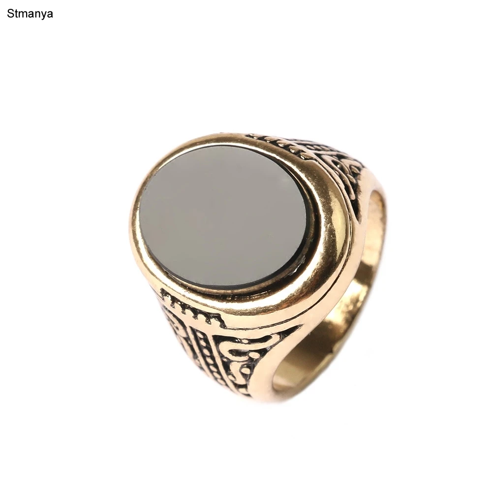 

Men Rings Vintage Look Black Stone Gold Color Rings For Women Turkish Fashion Decorative Pattern Punk Ring Anillos 31025