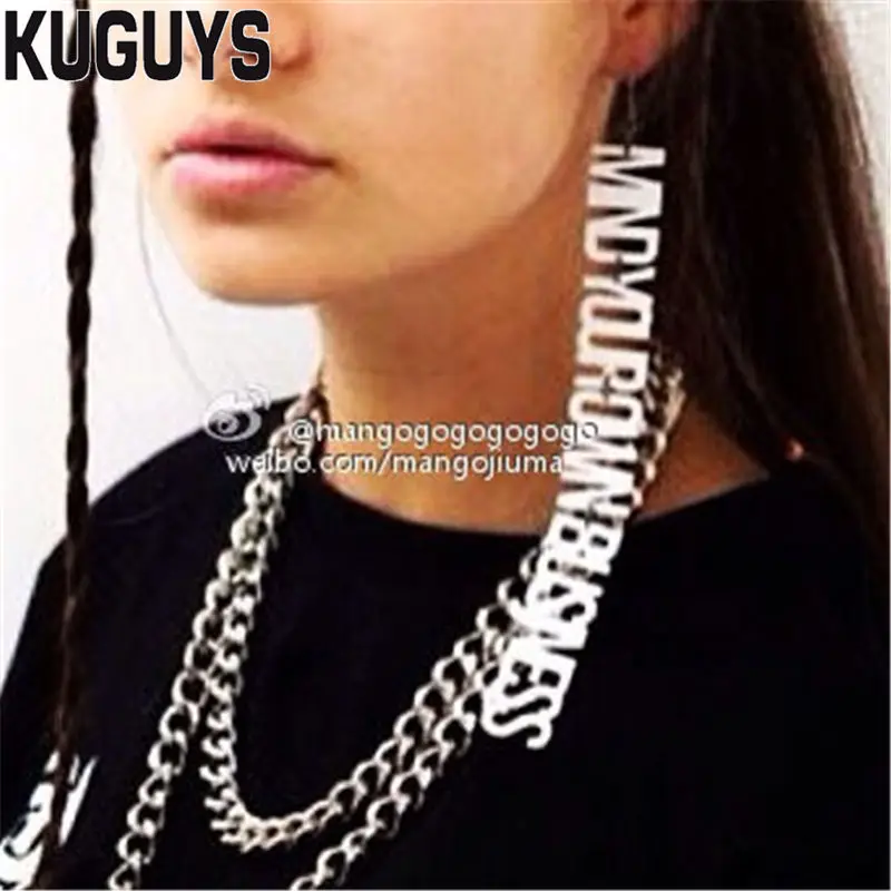 KUGUYS Withe Super Long Tassel Earrings for Women Drop Dangle Jewelry Acrylic Vintage HipHop Letter DS DJ Dancer Accessories