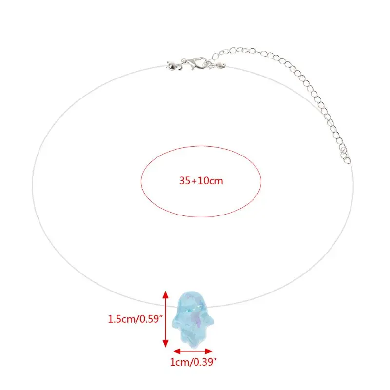 Invisible Hamsa Hand Opals Pendant Necklace Transparent Fishing Line Choker Trendy