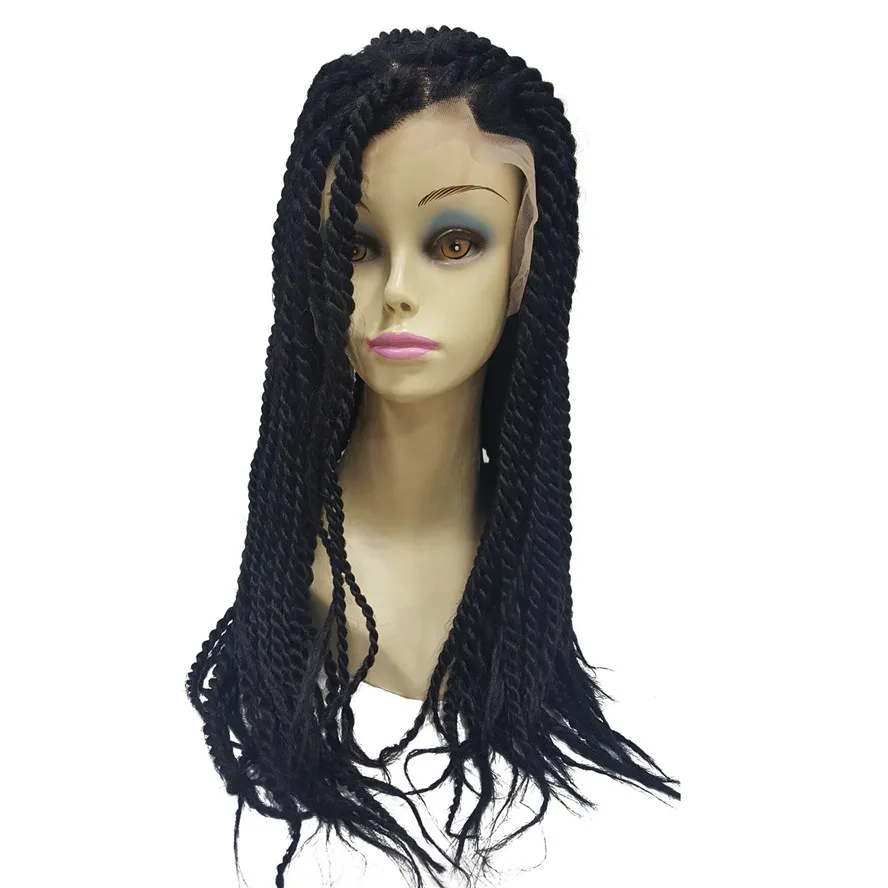 Peluca con malla frontal StrongBeauty, pelo trenzado negro, caja trenzada sintética, pelucas con trenzas