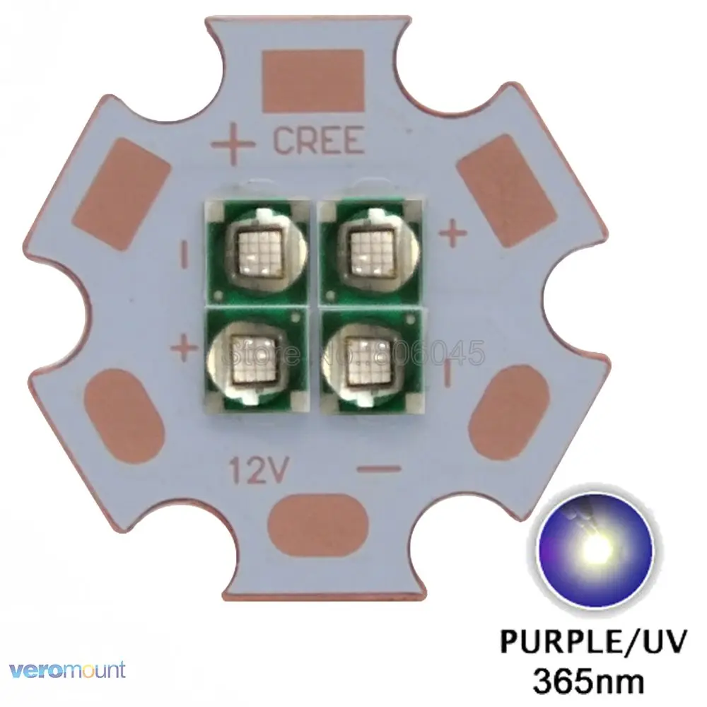 12W 3535 Ultra Violet UV 365nm 4-Chips 4LED Intergrated High Power Led Lamp Light Source On 20MM 3V 6V 12V Copper PCB