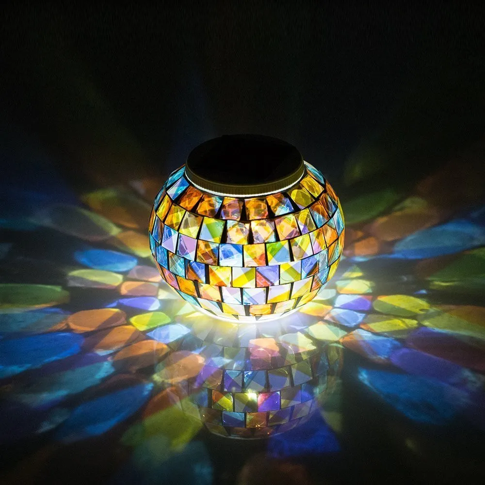 kiosbibi Luce solare a mosaico che cambia colore, luce da tavolo a sfera in cristallo impermeabile, luce notturna a LED per patio, giardino, feste, cortile, decorazioni per interni ed esterni kiosbibi Luce solare a mosaico che cambia colore, luce da tavolo a sfera in cristallo impermeabile, luce notturna a LED per patio, giardino, feste, cortile, decorazioni per interni ed esterni