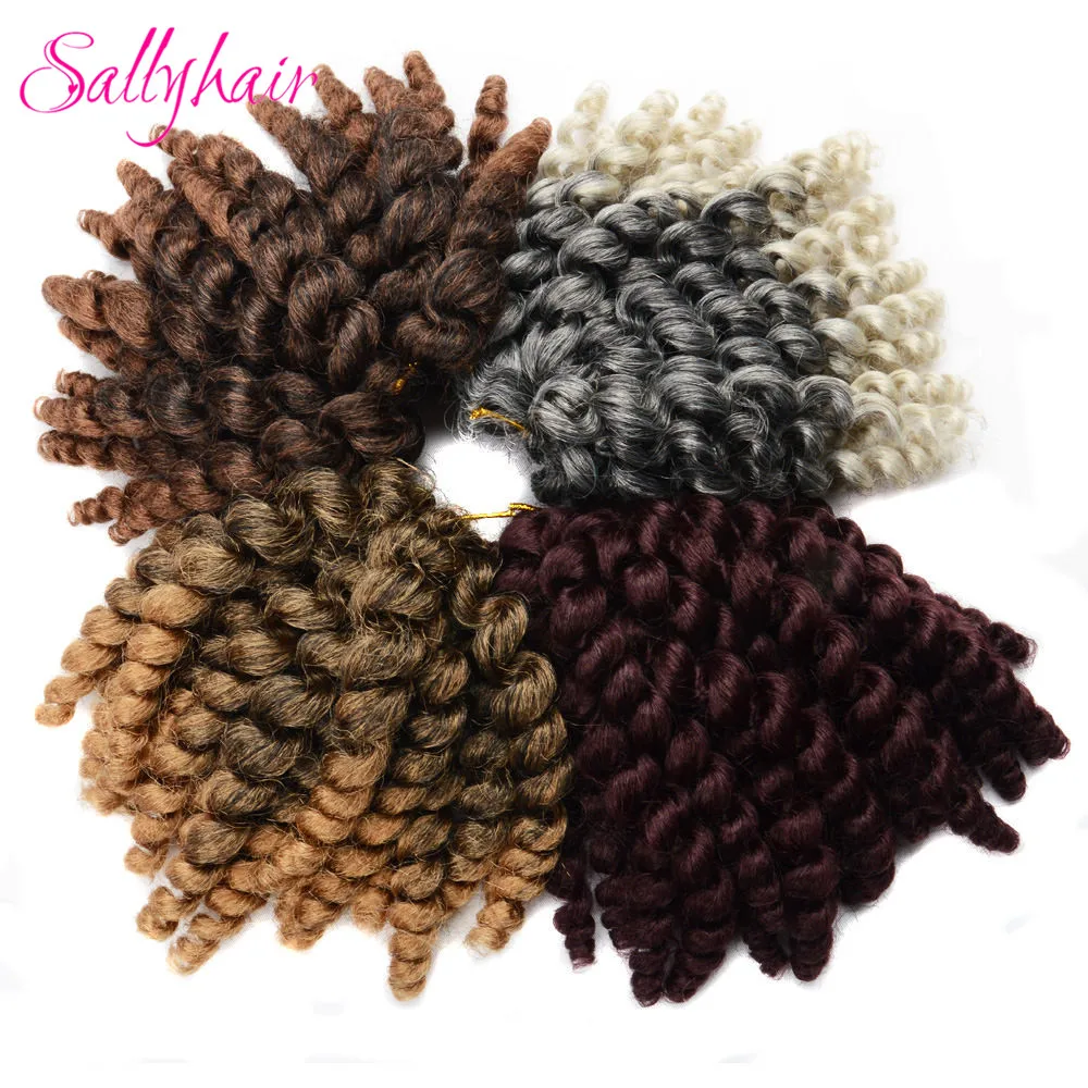 Sallyhair Jamaican Bounce Crochet Hair Ombre Braids Synthetic Braiding Wand Curly Crochet Twist Hair Extensions 8Inch Black Hair