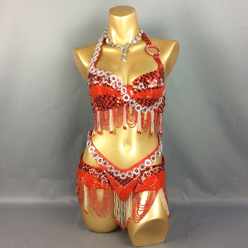 Nuovo Della Signora di Età Delle Donne di Paillettes Danza Del Ventre Costume Set Orientale Danza Del Ventre Suite Cintura + Reggiseno Samba Costumi di danza del Ventre di Usura vestito