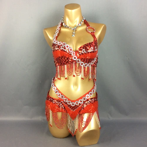 Imagen 2 del producto Conjunto de traje de danza del vientre con lentejuelas para mujer adulta, traje de danza del vientre Oriental con cinturón y sujetador, trajes de Samba, ropa de danza del vientre, novedad