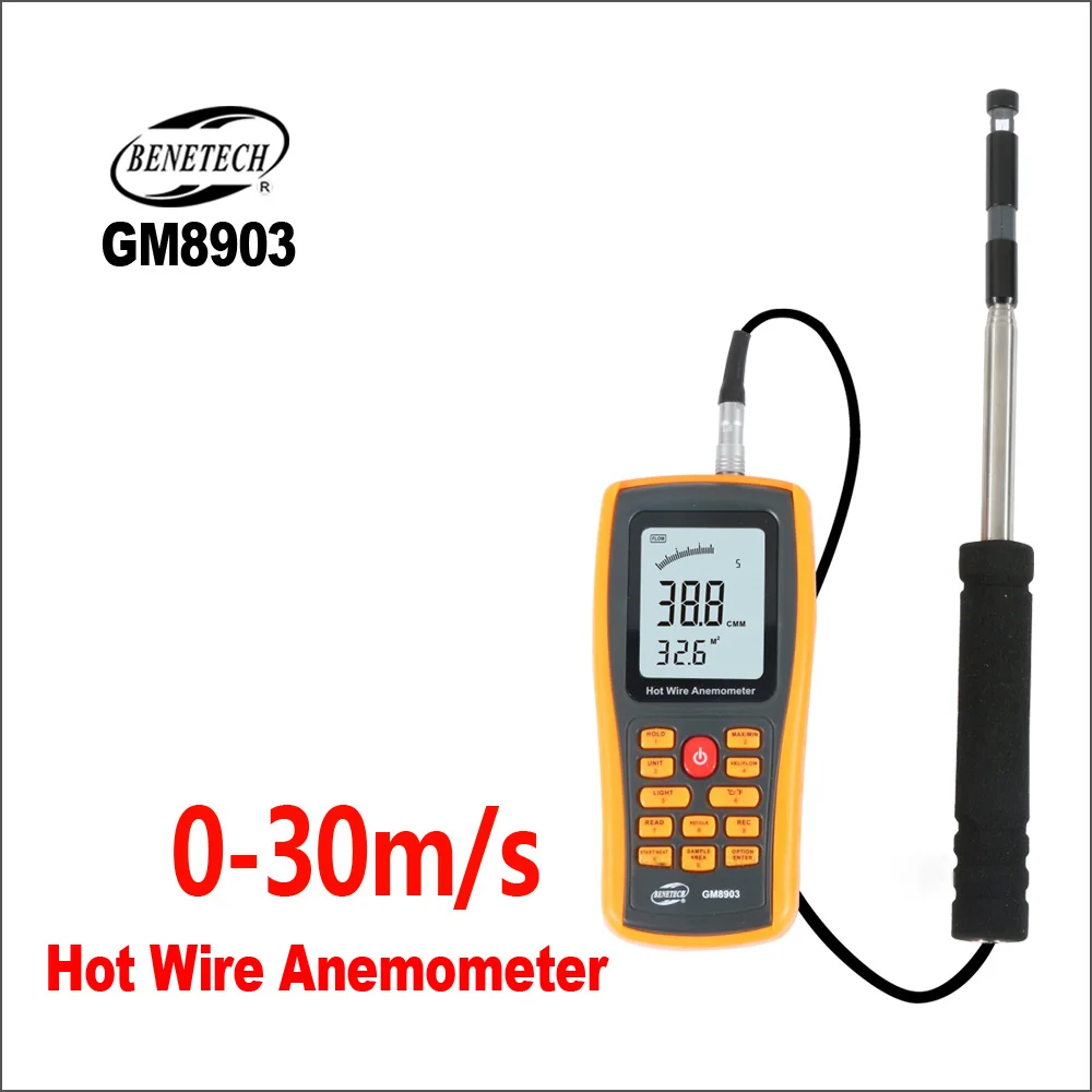 BENETECH di Misura Strumentazione Anemometro di Velocità del Vento Digitale Tester di Temperatura Interfaccia USB GM8903 0 ~ 30ms Anemometro Vento