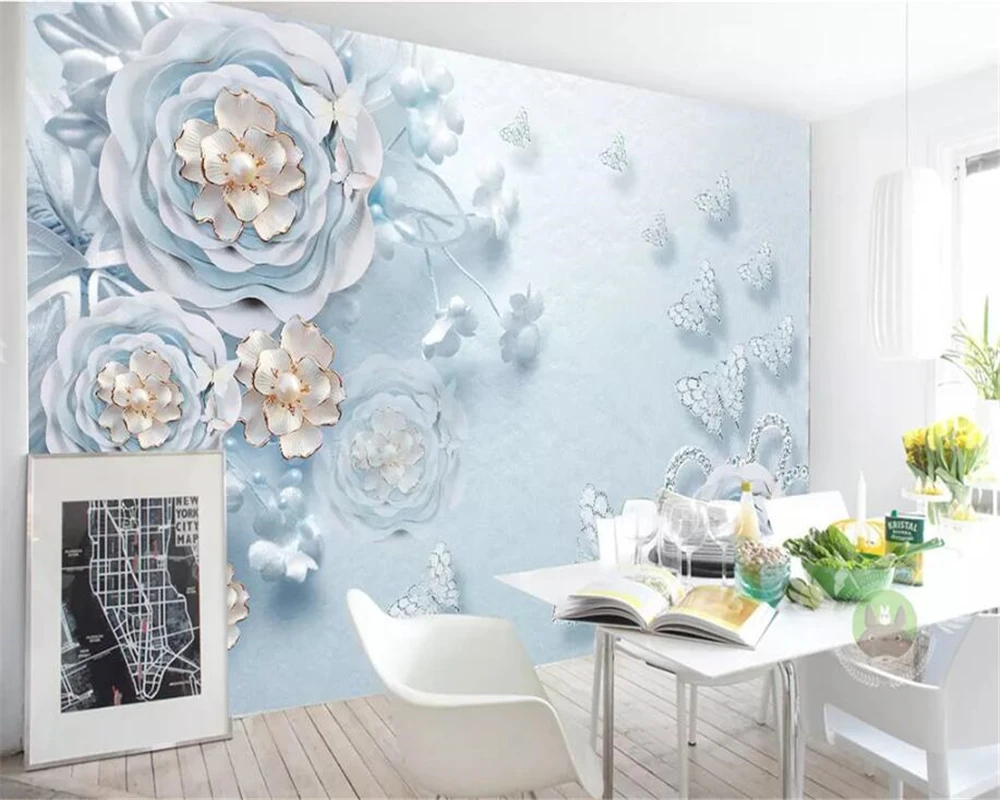 

beibehang 3d wallpaper modern high quality silk cloth embossed jewelry flower butterfly background wall custom made 3d wallpaper