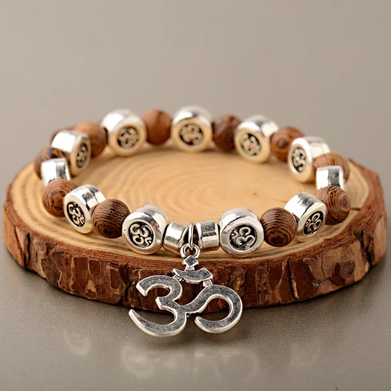 8mm Natural Wood Buddha Bracelet Men Handmade Charms OM Beads Yoga Chakra Mala Prayer Bracelet Meditation Jewelry pulsera