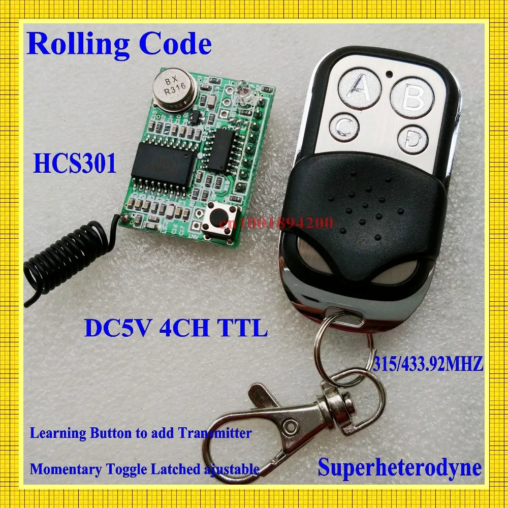 Rolling code Receiver Module Transmitter RF Wireless Remote Control super-heterodyne DC3-5V  Learning code 4CH Output  TTL