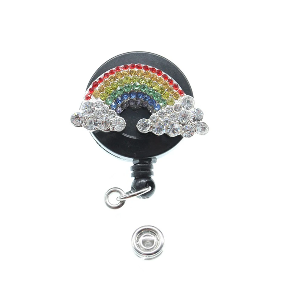 50 pcs/lot free shipping Fashion Crystal Rhinestone Guitar Retractable ID Badge Reel