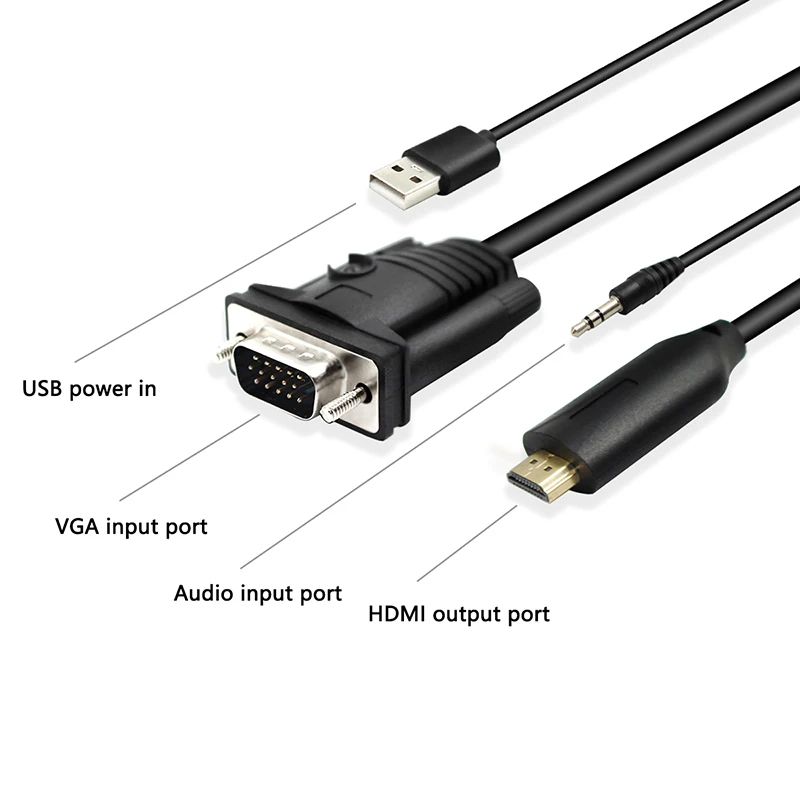 Wiistar VGA to HDMI Converter Adapter Cable Male to Male With Audio Output 1080P VGA HDMI Adapter for PC Laptop