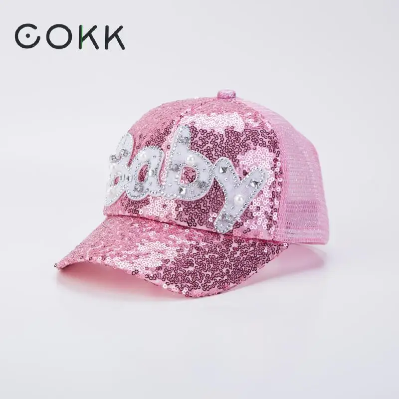 COKK Children Snapback Bone Sequins Mesh Baseball Cap Kids Baby Hats For Girls Boys 2-8 Years Hip Hop Child Cap Summer Sun Vsor