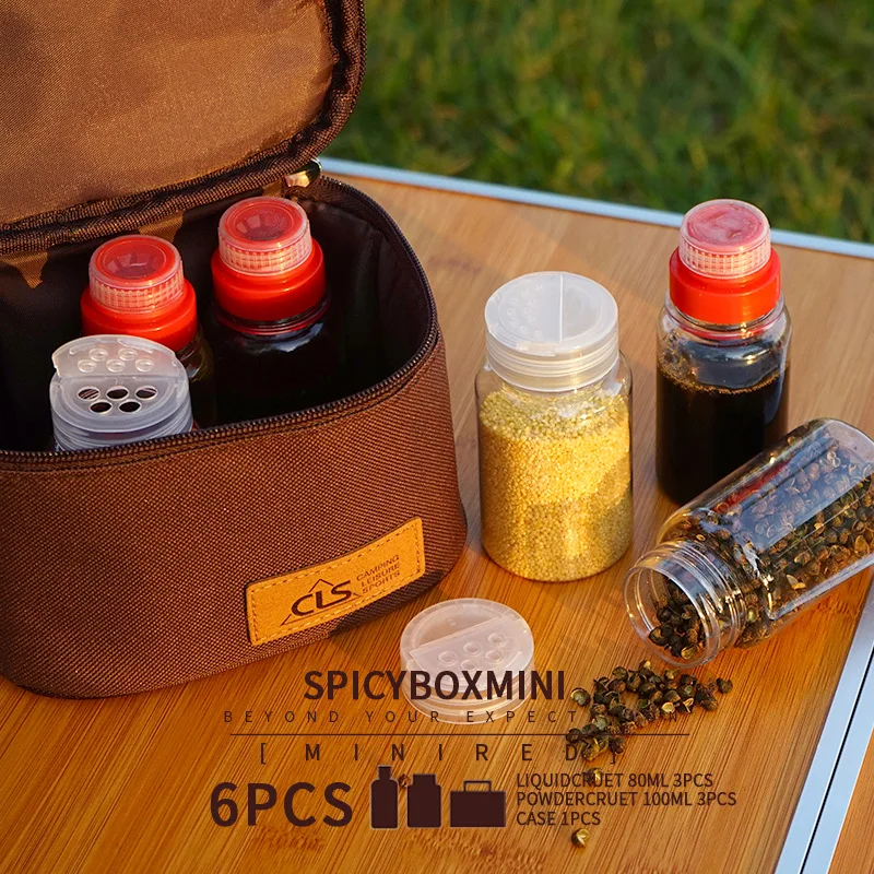 6pcs mini condiment bottle set outdoor camping barbecue  pot kitchen portable storage box plegable picnic