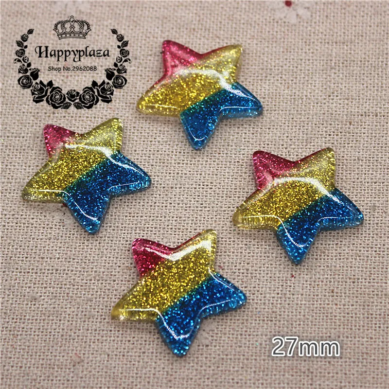 10pcs Kawaii Resin Glitter Tricolor Star Flatback Cabochon Art Supply Decoration Charm Craft DIY Accessories,27mm