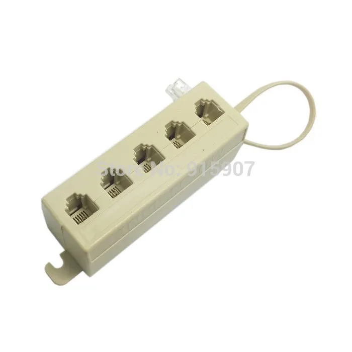 CY Chenyang Beige Color 5 Way Outlet 6P4C RJ11 RJ12 Telephone Phone Modular Jack Line Splitter Adapter 1-in-5-out