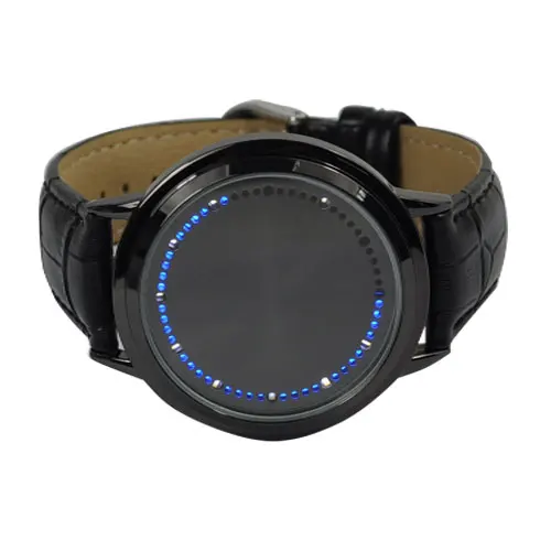 Unisex แฟชั่น Cool Touch Screen LED Binary นาฬิกาข้อมือ Blue Light ดิจิตอลอิเล็กทรอนิกส์นาฬิกา