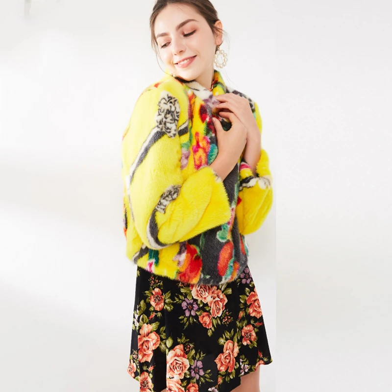 Futro z norek Ftangaiur, nowy import na zimę, aksamitne futro z norek, damski płaszcz z kołnierzem mandaryńskim, wzór, dopasowany płaszcz z norek, krótkie płaszcze damskie z prawdziwego futra norek