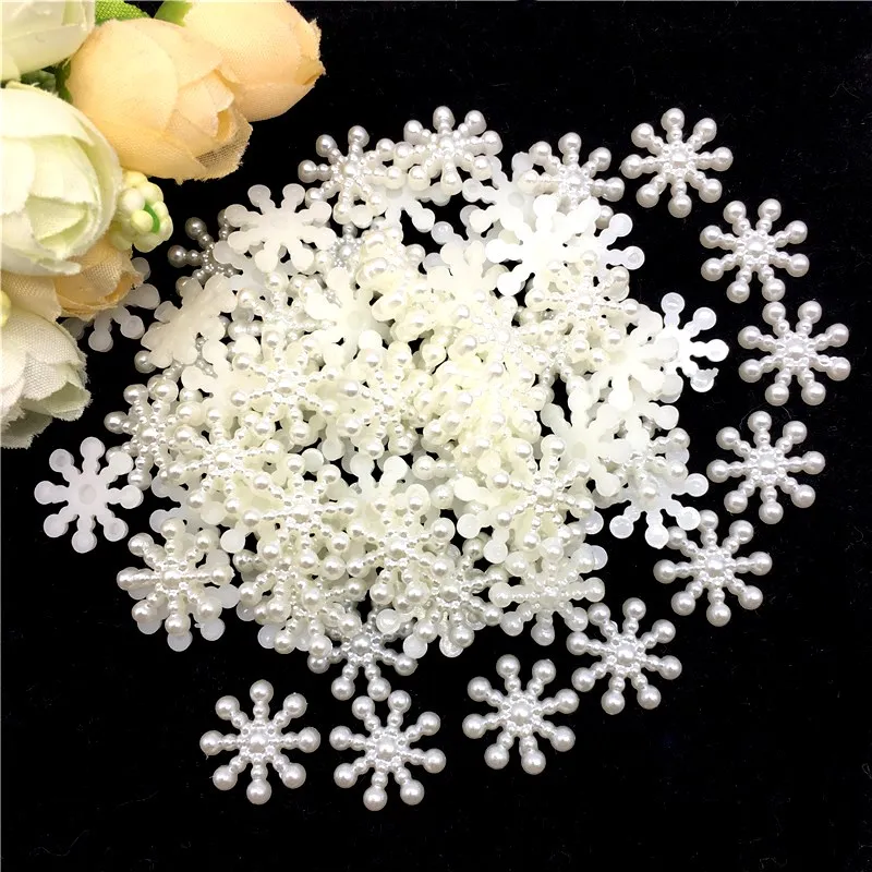 15mm Snowflake Beads White Ivory ABS Imitation Pearl 10mm Rose Flower Cabochon Pearls DIY Crafts Women Jewelry Decoration 50pcs