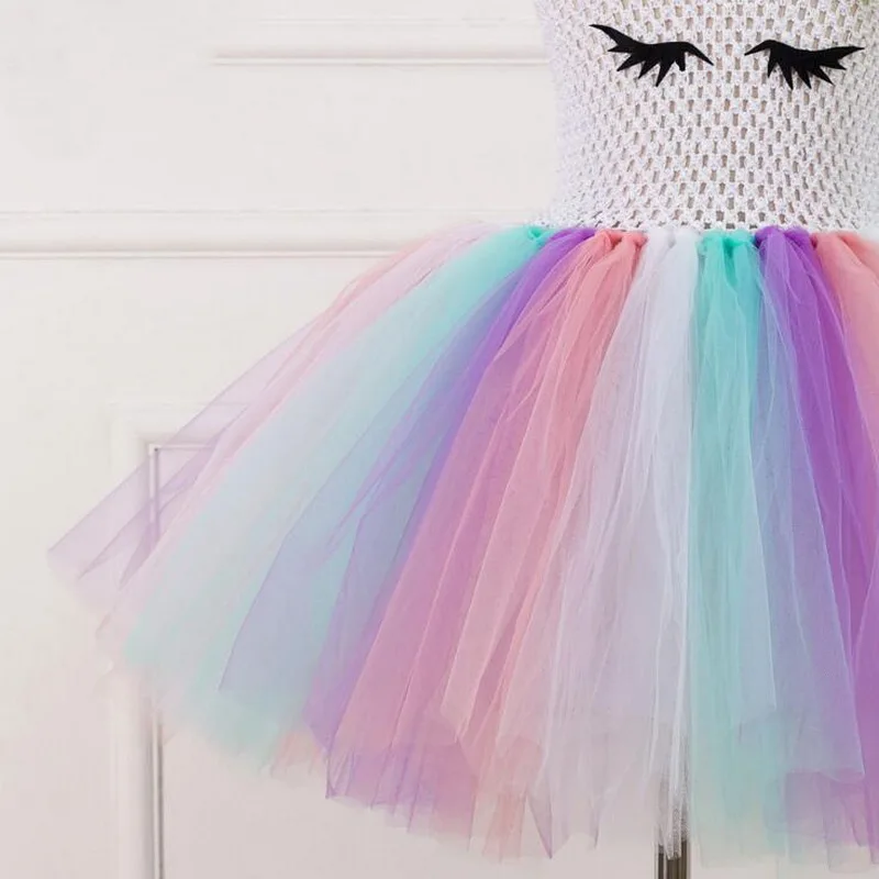 Girls Rainbow Unicorn Tutu Dress With Hair Hoop Wings Princess Flower Girl Party Dress Children Kids Halloween Unicorn Costume