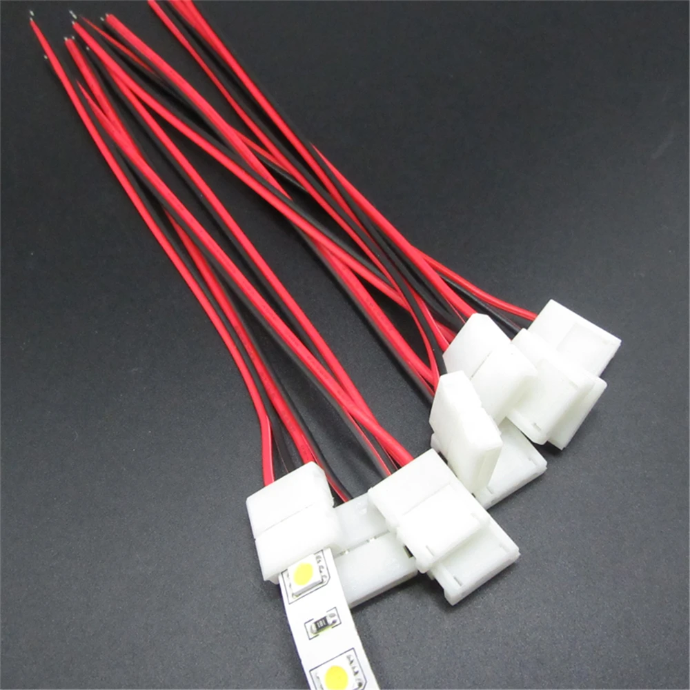 Conector fita de led 10mm 2pin 1 com conector de solda sem fio, conector para 5050 / 5630 / 5730 faixa de led 10 tamanhos