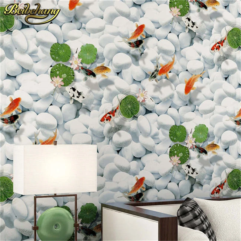 beibehang Lotus goldfish bedroom wallpaper for living room sofa TV background papel de parede 3d flooring wall papers home decor