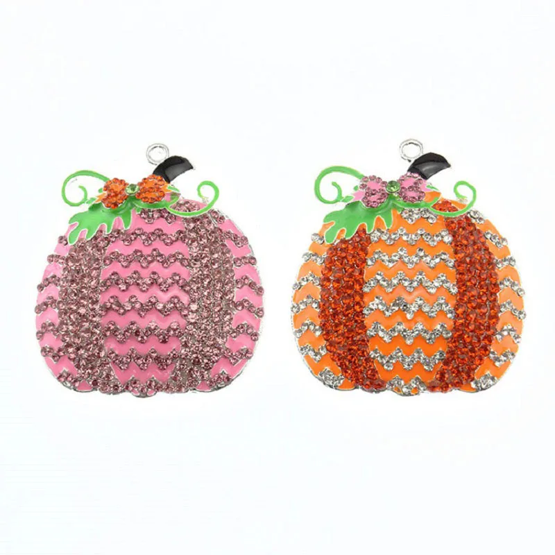 Halloween Decoration Pink/Orange Enamel Rhinestone Pumpkin Plant Pendant Charm