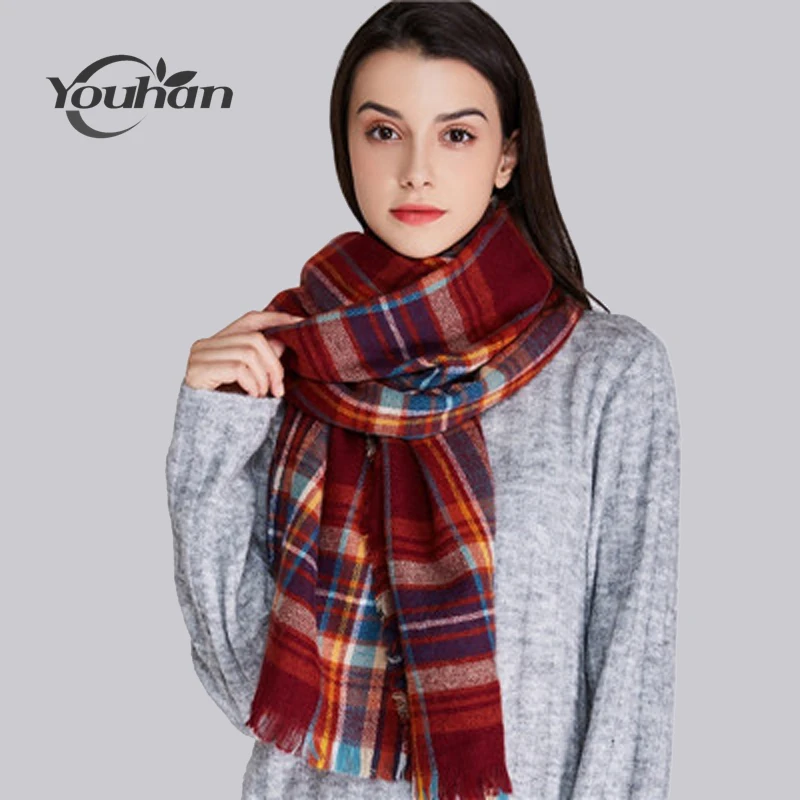 

YOUHAN 2022 Women Scarf Stylish Cashmere Warm Blanket Lady Scraf Gorgeous Wrap Long Tassel Plaid Thick Brand Shawls & Scarves