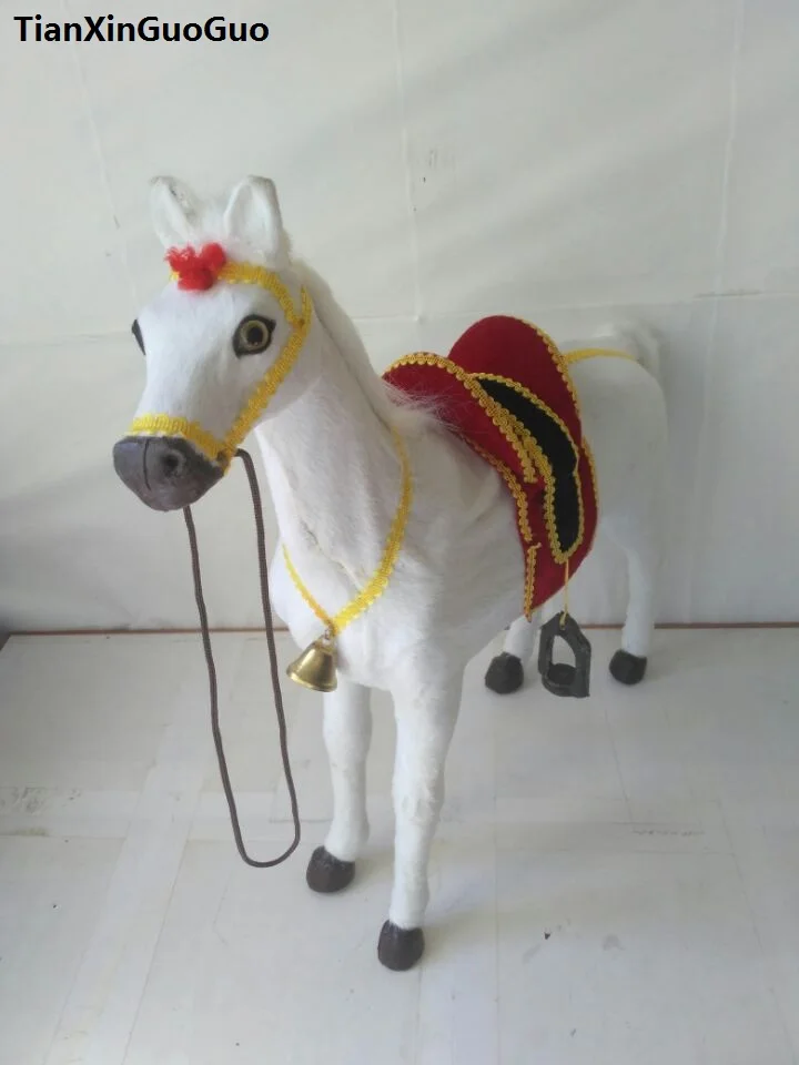 simulation horse hard model prop large 48x44cm plastic&furs white horse with saddle ,home decoration toy gift s1768