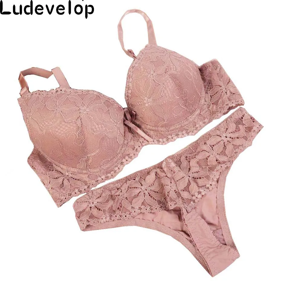 

Sexy Lingerie 6 Colors Bra Set Push Up Solid 34B-38C Bra Women Deep V Lace Decro Underwire Outfit Sexy Bra Thong suit