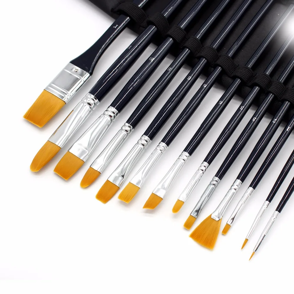 13 pcs set Nylon Painting Brushes Wood Handle Painting Brush Artist Set Black High Quality Paint Brush Acrylic Watercolor art