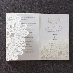 Ivory Invitations for Wedding, Birthday, Engagement Greeting Cards, Flower Laser Cut Pocket Paper Invite, Custom Supply