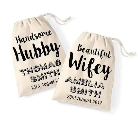 personalized hubby and wifey wedding Bachelorette Hangover Kit favor keepsake gift Bags bridal shower party Candy pouches